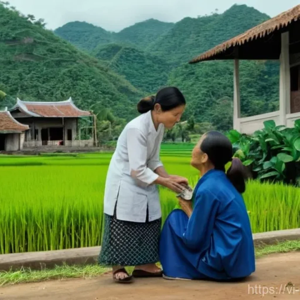 보건학과 농촌 지역 보건 - **Prompt:** A compassionate Vietnamese female village health worker, approximately 35-45 years old, ...