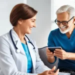 보건학과 건강 관리 기술 - **Prompt:** "A diverse group of people, including a smiling middle-aged woman and an elderly man, co...