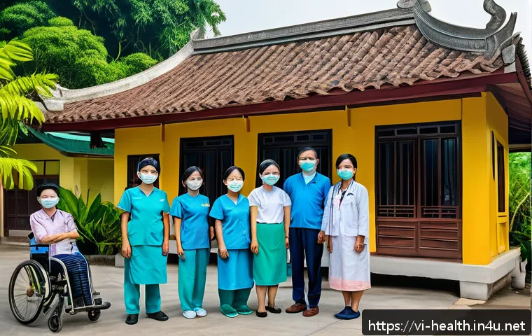 보건학과 건강 정책 제정 - A vibrant Vietnamese community health center scene in a rural setting, showcasing a well-equipped co...