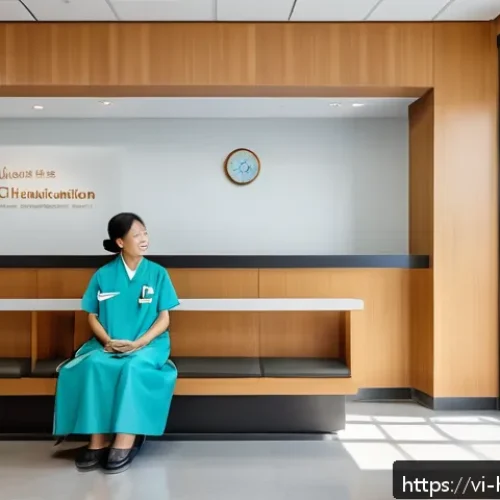 보건학과 환자 중심의 보건 서비스 - A modern Vietnamese healthcare clinic reception area with a friendly nurse attentively listening to ...