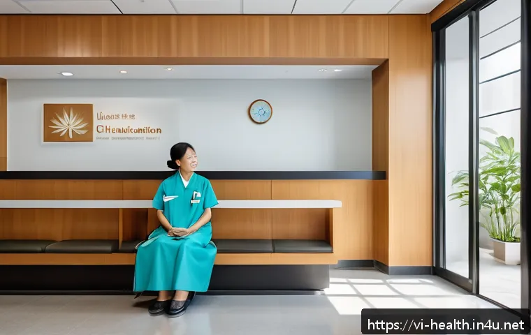 보건학과 환자 중심의 보건 서비스 - A modern Vietnamese healthcare clinic reception area with a friendly nurse attentively listening to ...